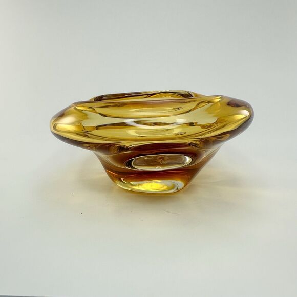 Vintage Amber Art Glass Ashtray Mid Century Modern Claude Lorraine Style - Picture 3 of 11